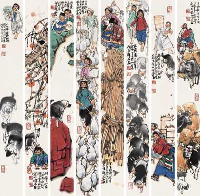 史国良 乙酉（2005年）作 八稳图 镜心
